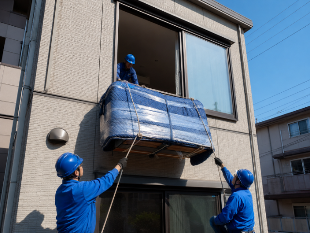 クレーン車が入れない立地の吊り上げ